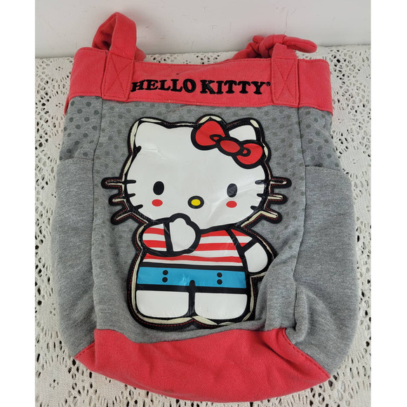 Sanrio Hello Kitty Grey Red Hearts Early 2000s Tote Bag Purse Red & Grey - Picture 2 of 6